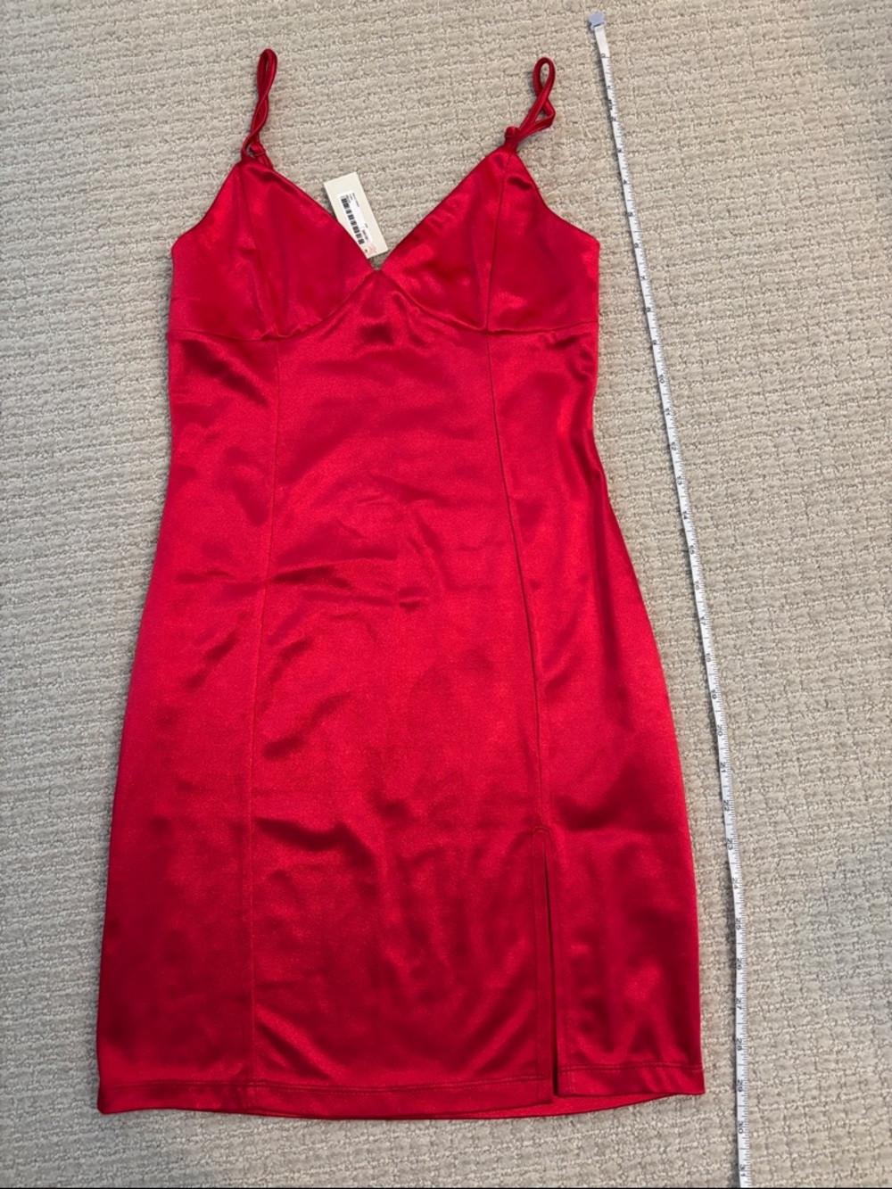 Fiesta Red Satin Mini Slip Dress with Spaghetti Straps